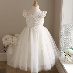 Dupioni Silk Dress Ivory Tulle Crocheted Lace Size 4 Flower Girl NWT GORGEOUS